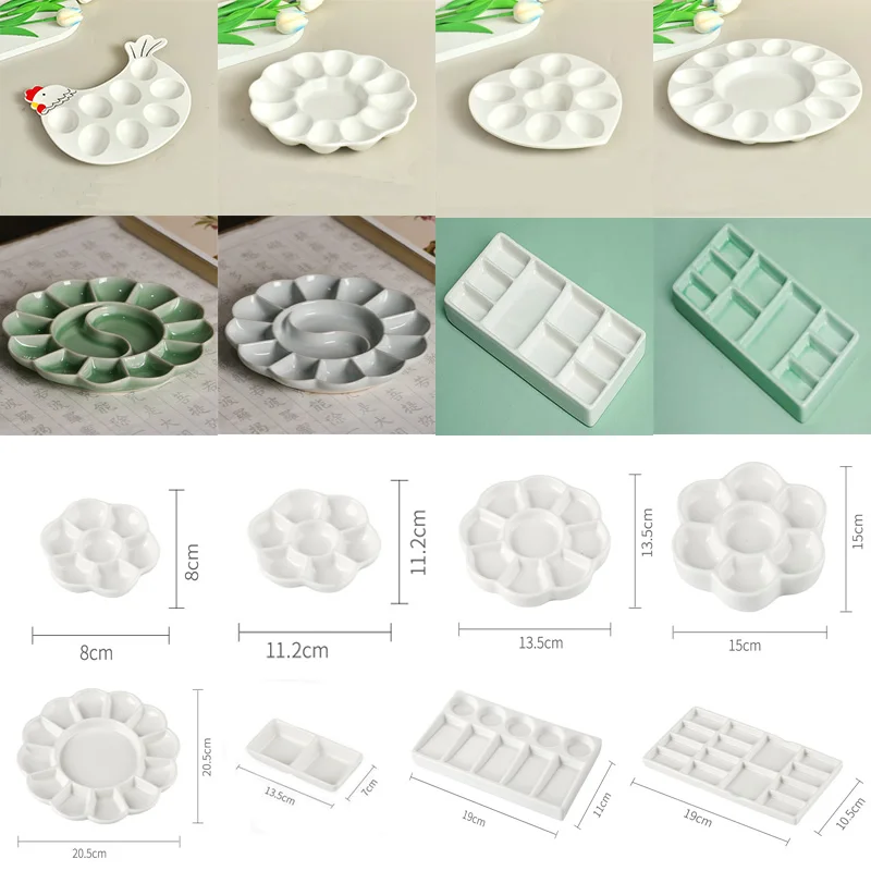 Plum Blossom Checkered Ceramic Palette Acrylic Pigment Watercolor Oil Painting Palette Suitable for Beginners and Students