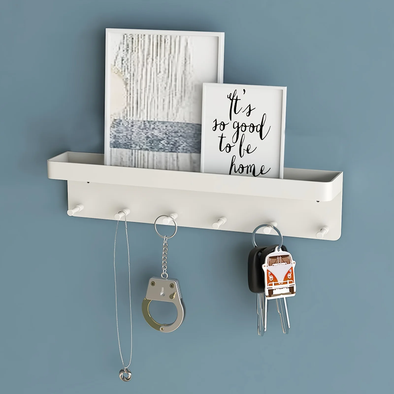 Wall-Mounted Storage Rack with Hooks - Modern Home Organization Solution for Keys, Kitchen Utensils, Bathroom Accessories