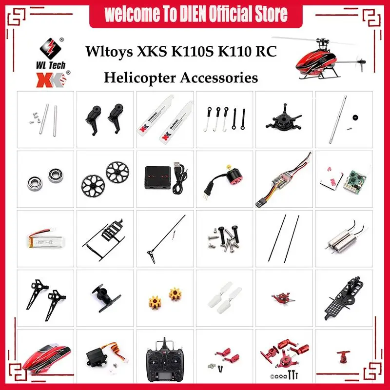 Wltoys XK K110S RC Helicopter Blades Gear Metal Tail Motor Rotor Head Canopy ESC Receiver Board Servo Main Shaft Screws Parts