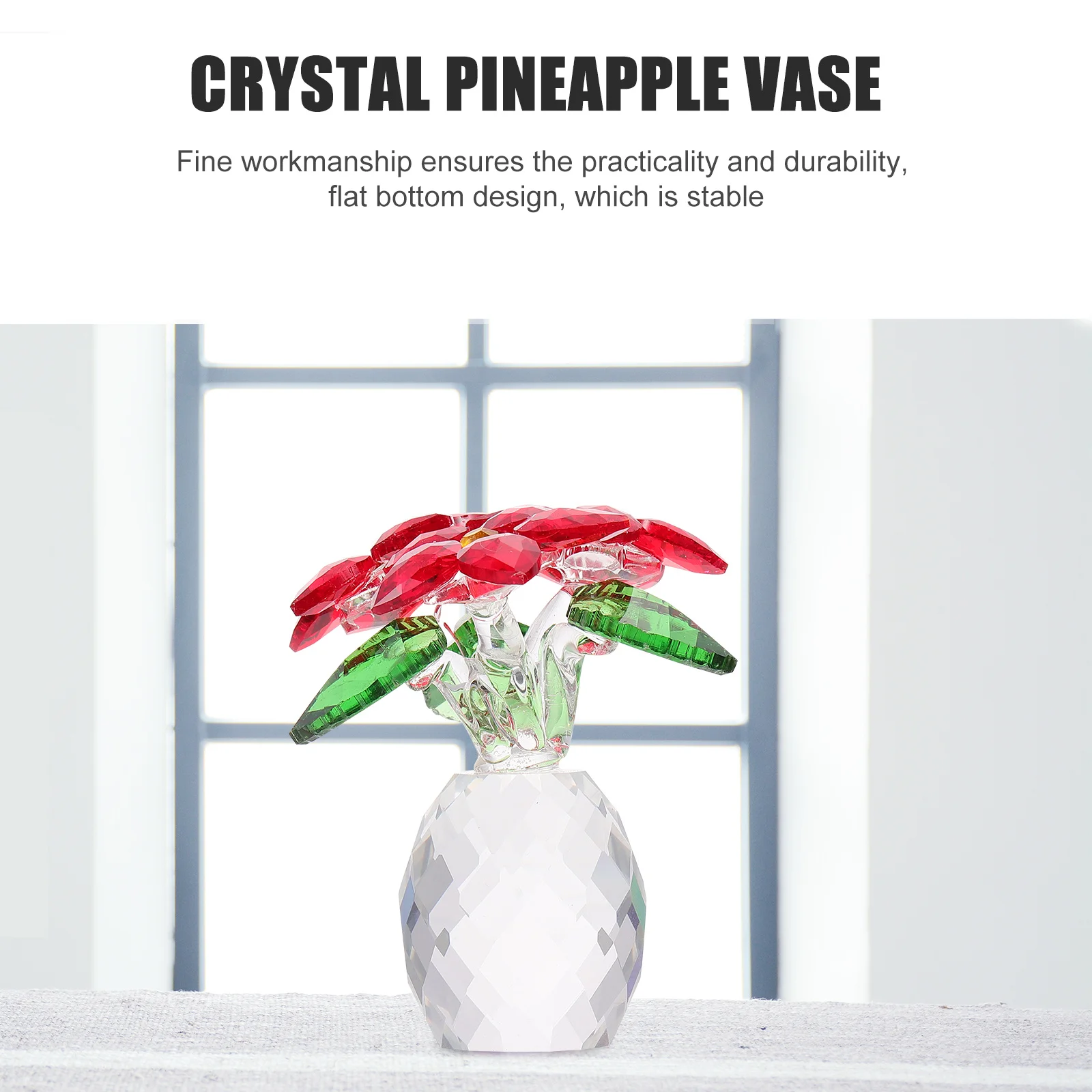 

1Pcs Creative Crystal Vase Decor Unique Desktop Flower Adornment Stable Fine Workmanship Compact Size Indoor Home Office Decor