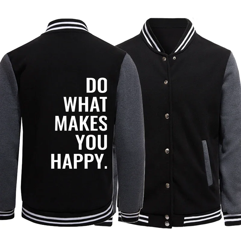 Do What Makes You Happy Printed Coat Autumn Street Man Outerwear Splicing Loose Jackets Comfortable Pocket Warm Neutral Clothing