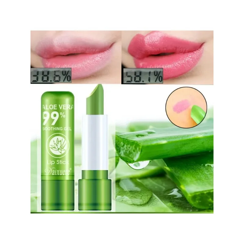 Batom que muda de cor à prova d'água, batom de longa duração, não é fácil de desbotar, batom de aloe vera, hidratante, cor nutritiva, bálsamo labial, 1 peça