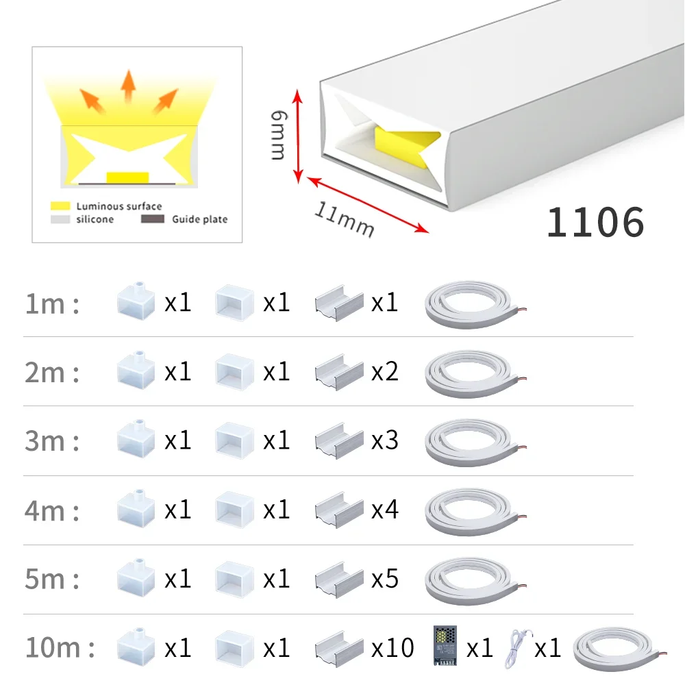 

24v 11x6mm 4000k 4x290cm with Transformer Flexible Waterproof Silicone LED Light Strip Silica Gel Soft Lamp Tube