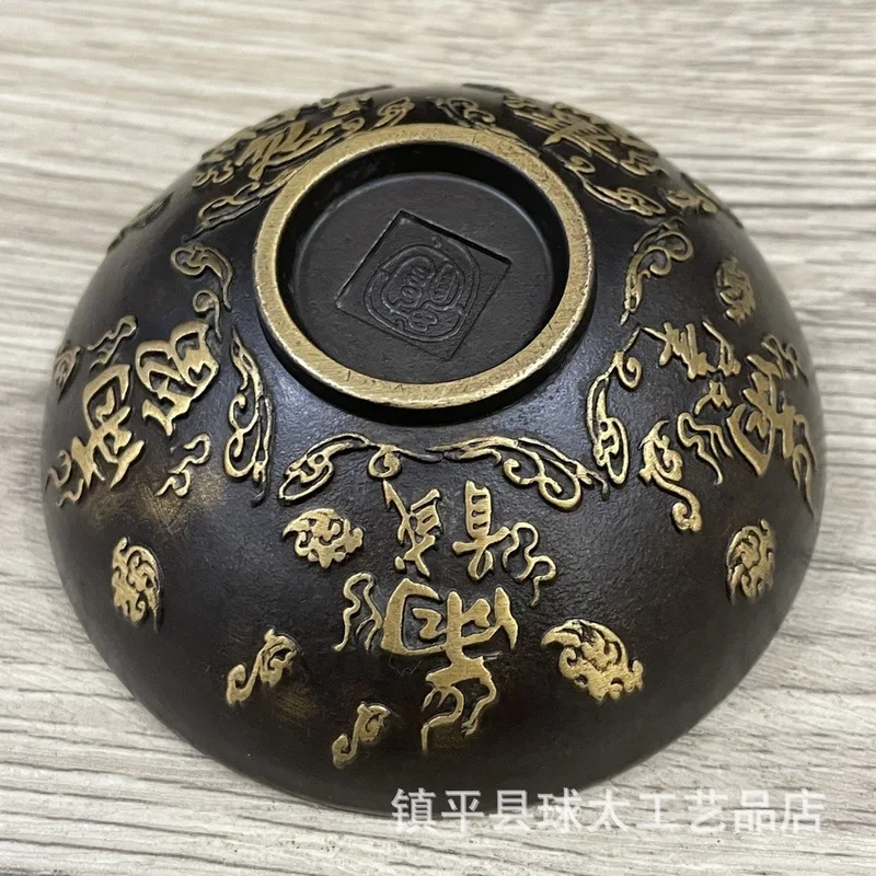 Wholesale antique miscellaneous items: pure copper decorative , double dragon playing with pearls bowl
