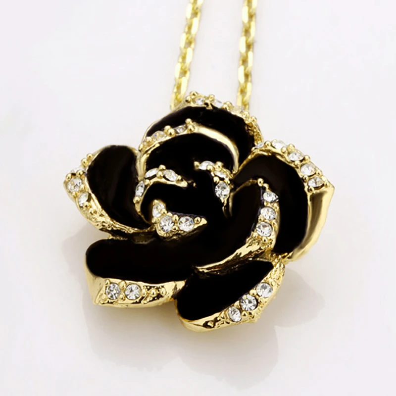 Black Rose Mountain Camellia Earrings Necklace Ring Fashion Bride Jewelry Set For Women Gift