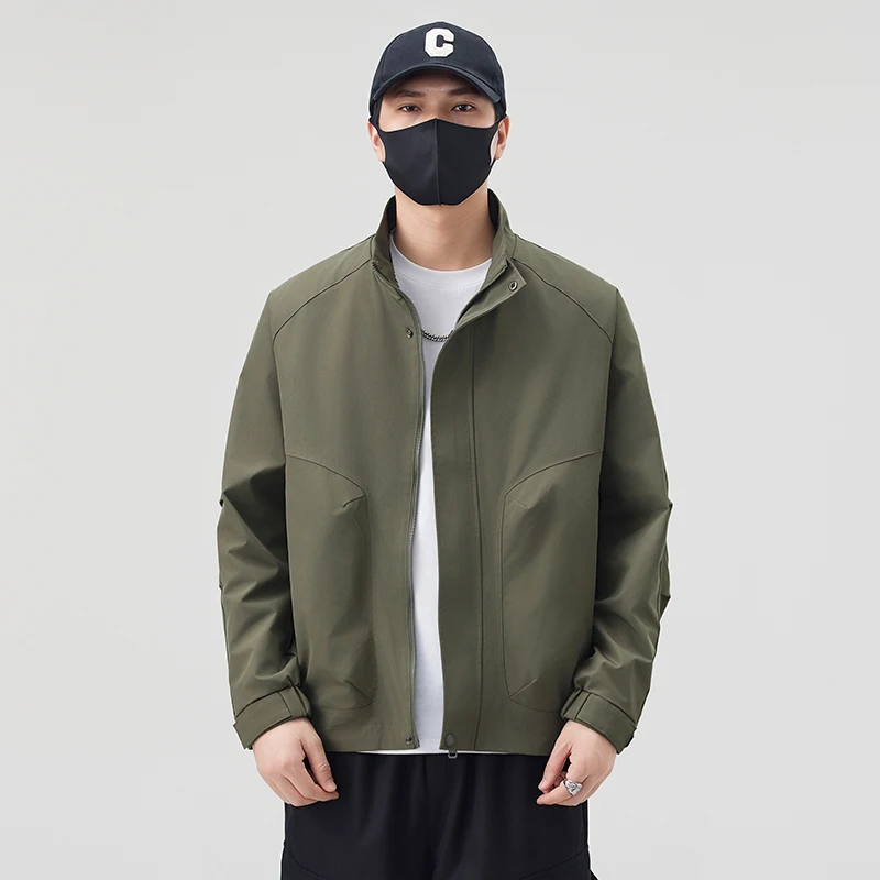 

Мужская демисезонная тонкая куртка свободного кроя с воротником-стойкой, повседневная верхняя одежда для активного отдыха, рабочая одежда, пальто с погонами, длинный рукав