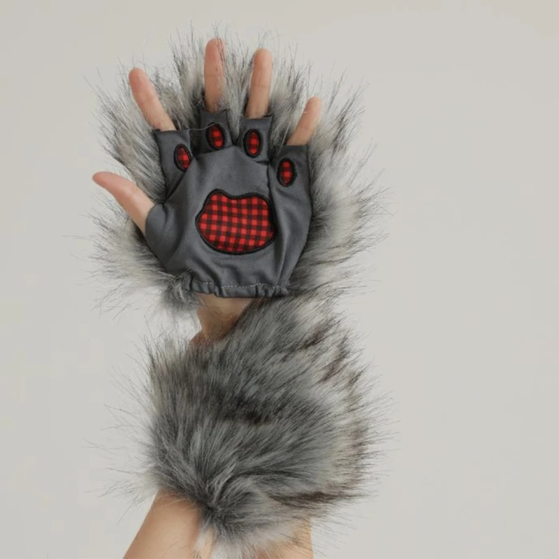 Faux Furs Foxes Wolf Claw Gloves Plush Furry Cats Claw Gloves Fursuit Animal Foxes Paws Mittens Therians Gear Halloween