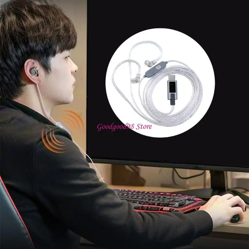 Cavo sonoro tipo C con chip DACS integrato e due microfoni per le cuffie sostituzione del filo auricolare trasparente W8EC