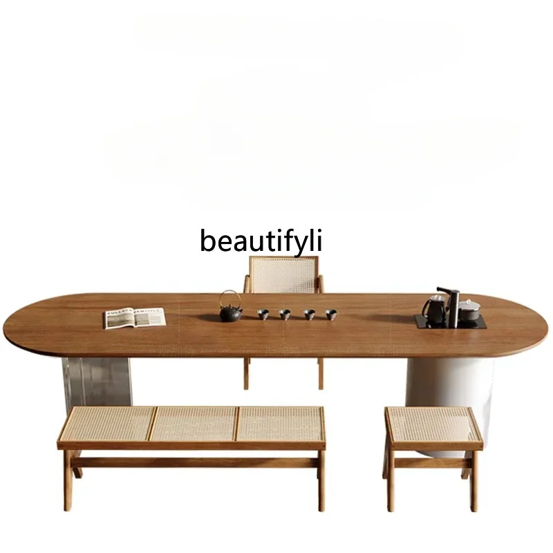 

xzqTable-Chair Set Solid Wood New Chinese Office Acrylic Tea Table Kettle Integrated Tea Making Table furniture living room