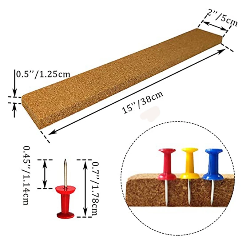 4 Pcs Cork Board Strips With 35 Pcs Push Pins 15X2 Inch - 1/2 Inch Thick Cork Bulletin Bar Strips For Office, School