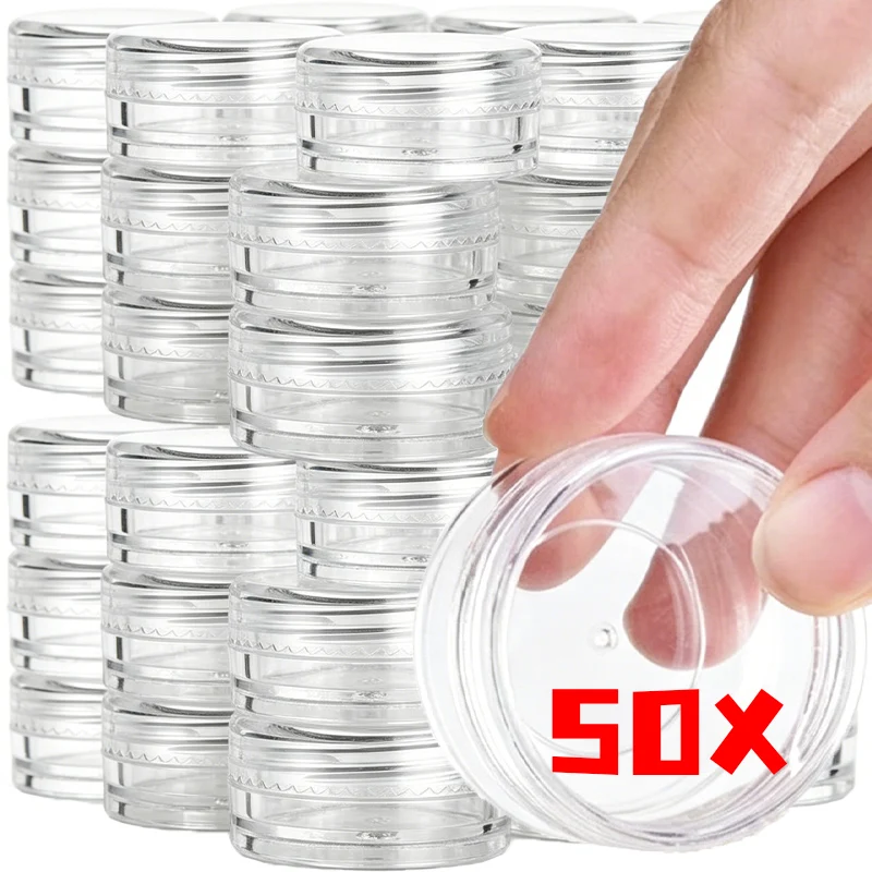 10-50pcs Transparent Empty Storage Box Plastic Cosmetics Makeup Jar Nail Arts Sample Lotion Travel Bottle Case Beads Organizers