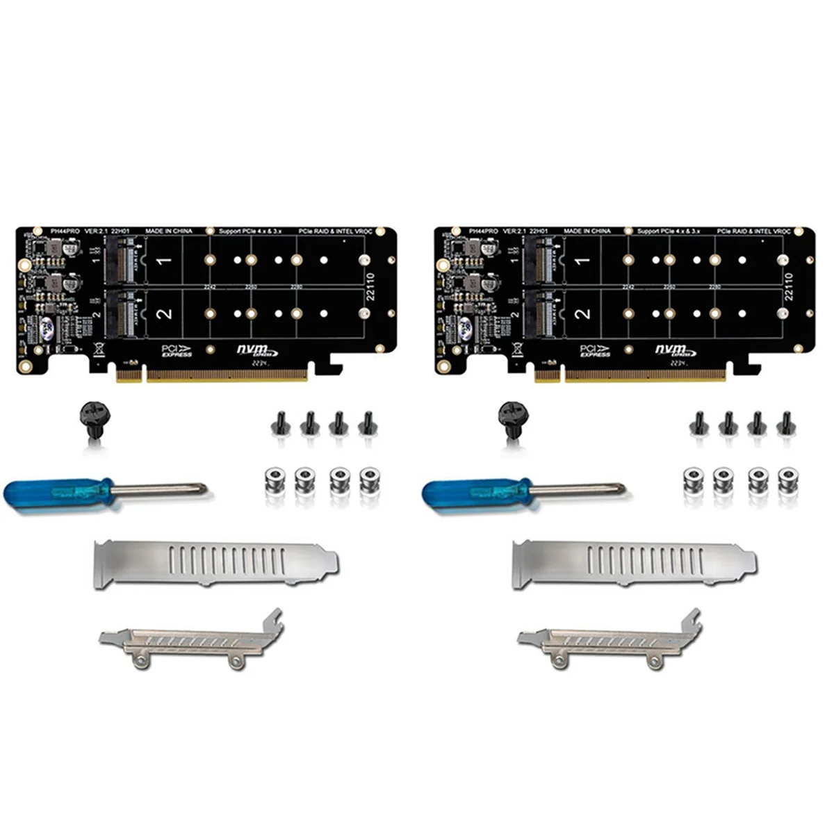 

2X PCIE X16 to M.2 M-Key NVMEx4 SSD 2U Server Riser Card Double-Sided 4-Disk NVME RAID PCI-EX16 Split Card