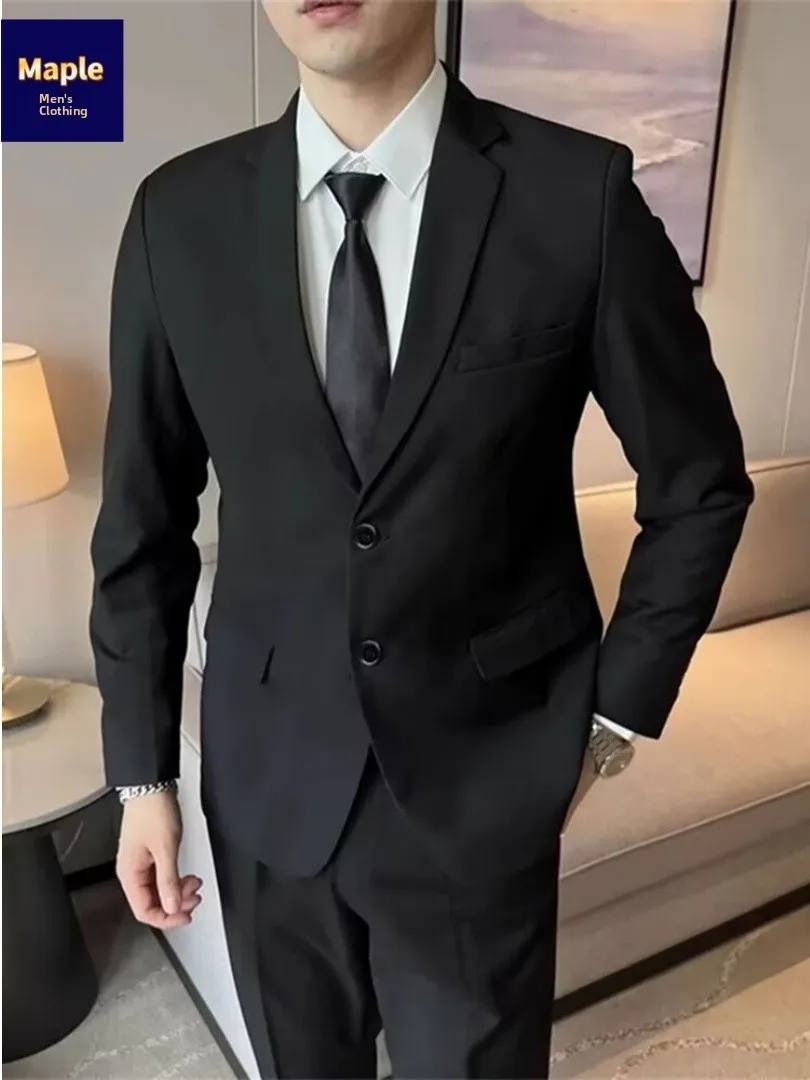 Business Style Slim Fit Wedding Suit Set for Men Professional Formal Black Suit Complete Set Groom Marriage Ceremony Clothes