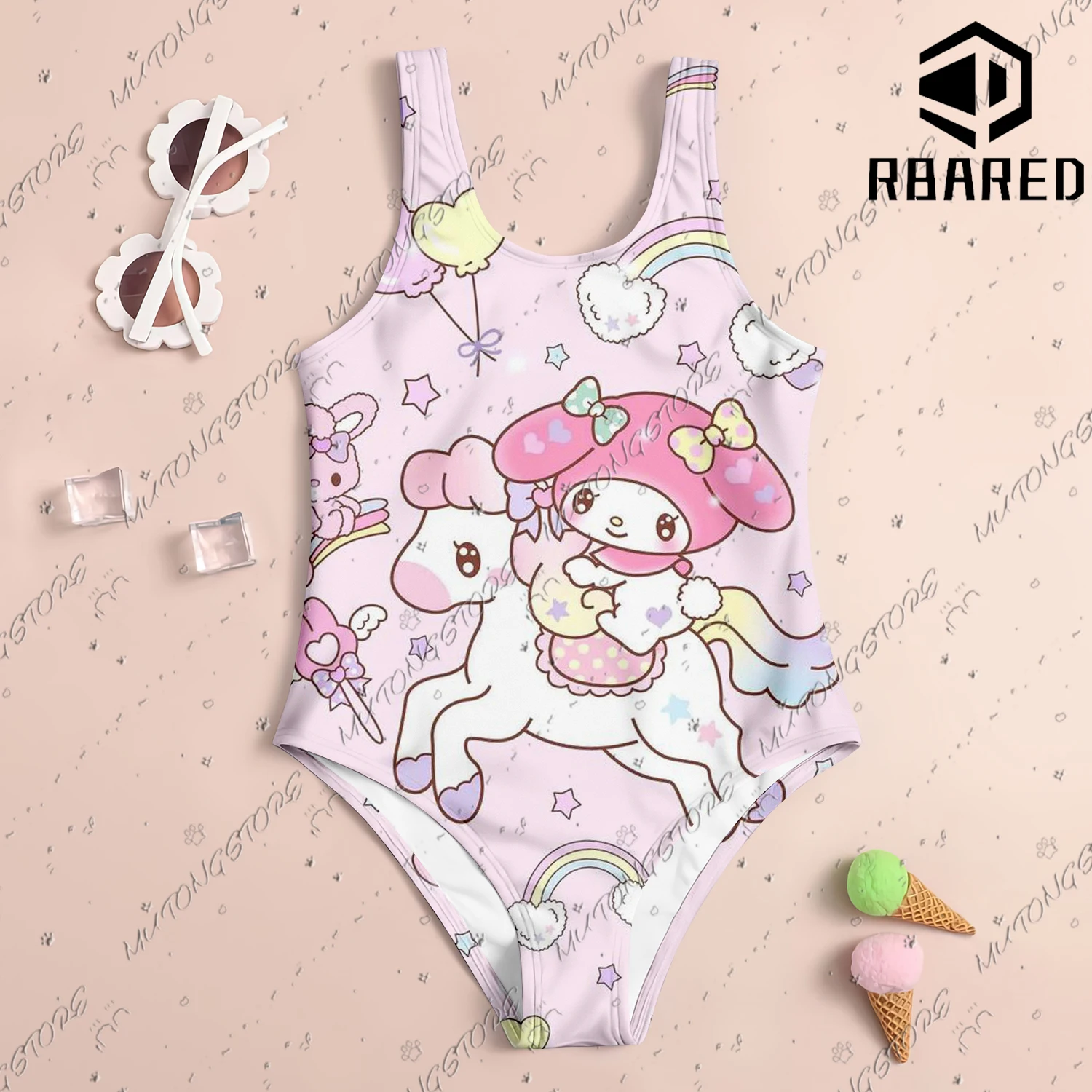 MINISO New Girl Summer One-Piece Swimsuit Fashion Cartoon Cute Stitch Cinnamoroll Print Women Swimwear Sleeveless Swim Clothing