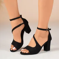 Fashion Block Heel Sandals Summer New Round Toe Open Toe Bag Heel One Strap Anti-slip Wear-resistant High Heels - Image 4