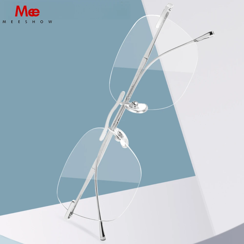 Meeshow New Rimless Glasses Titanium Myopia Men's Prescription Eyewear Anti Blue Light Eyeglasses Progressive Lenses Optics 8911