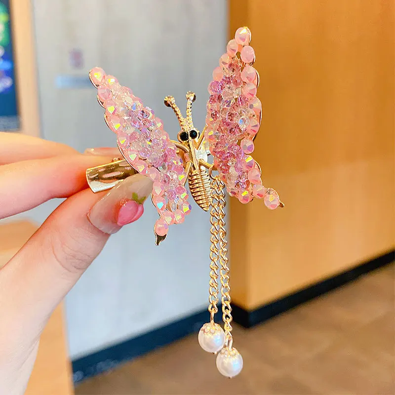 2023 Cute Moving Butterfly Hairpin Girls Tassel Barrettes Hair Accessories Shaking Move Wing Top Clip Bangs Hair Clip Jewelry