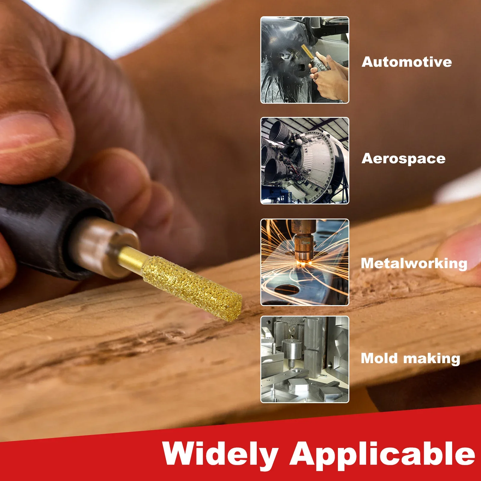 3Pcs Diamond Burring Head Grinding Bit 8/10/13mm Cylinder Type Filing 6mm Shank Rotary ToolsAccessories For Stone Iron Polishing