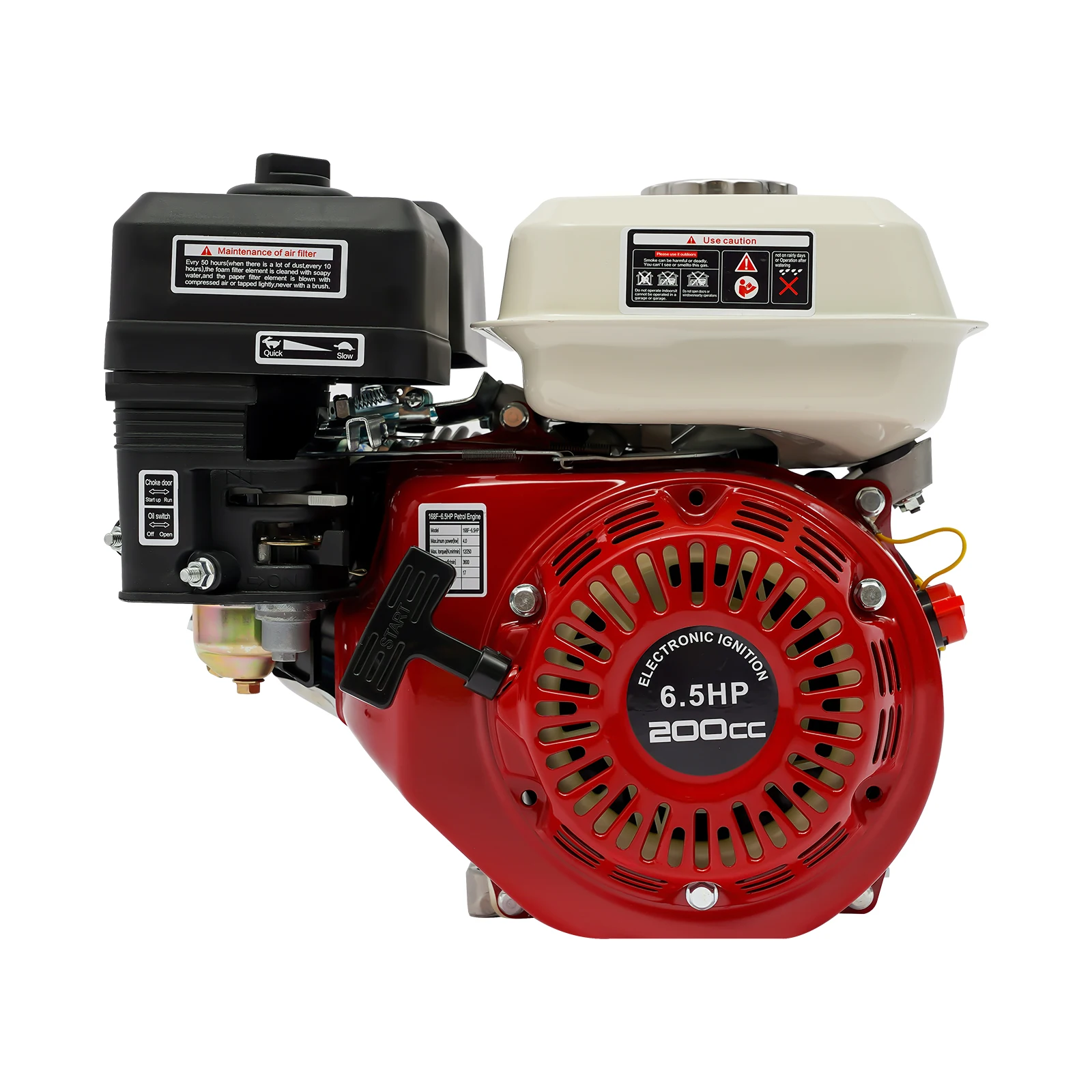200cc 4-Stroke Gas Engine 6.5HP 3kW 3600rpm Pull Start Air Cooled, 1.72Gal Fuel Tank, Heavy Duty for Pump