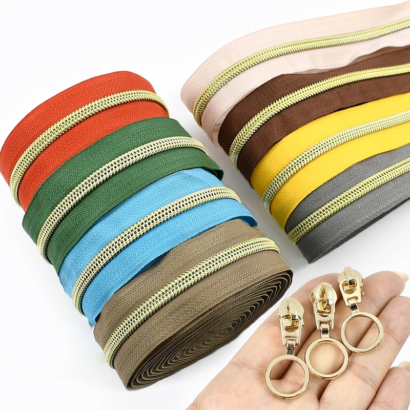 

1-10M 5# Nylon Zippers Tape + 10P Zipper Slider Garment Bag Zip Backpack Closure Pocket Zips Repair Kits DIY Sewing Accessory