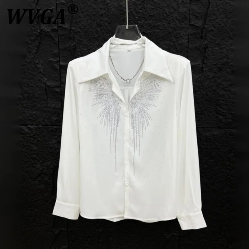 

WVGA Shirt Spring Autumn New Man Tide Hot Diamond Butterfly Stylish Padded Shoulder Niche Chic Casual Long Sleeve Top Ins W10976