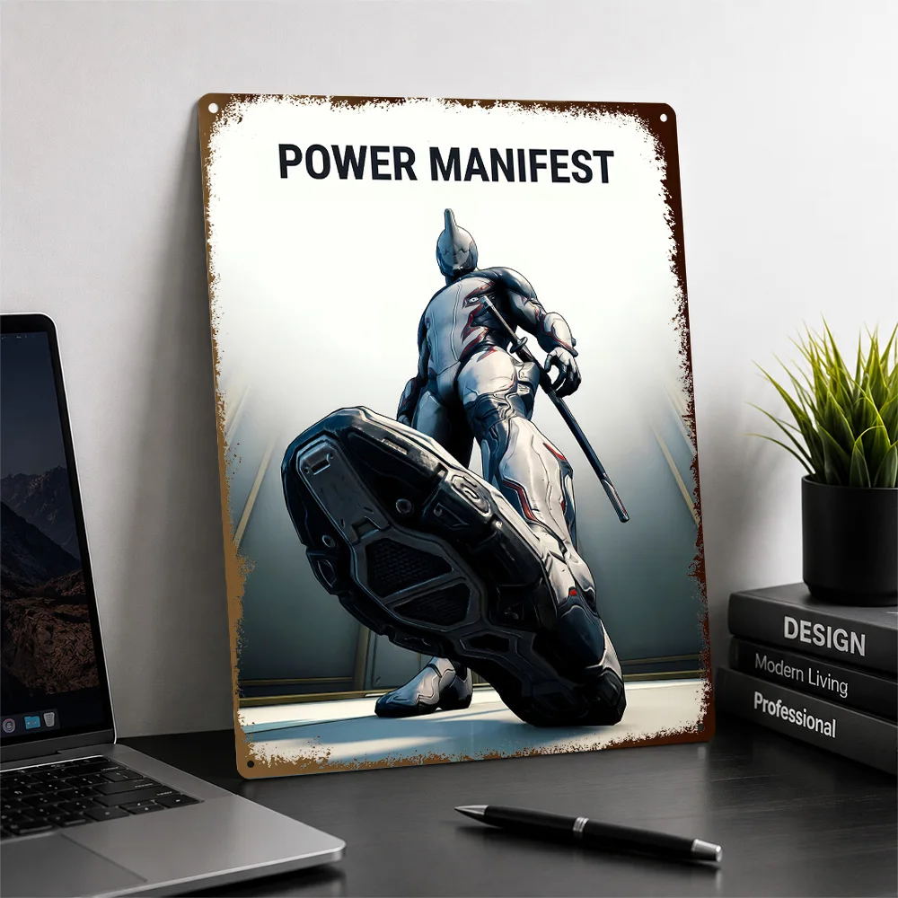 Warframe Excalibur Power Manifest Printed Poster Illustrated Wall Art For Bedroom Customized Aluminum Metal Sign Birthday Gift