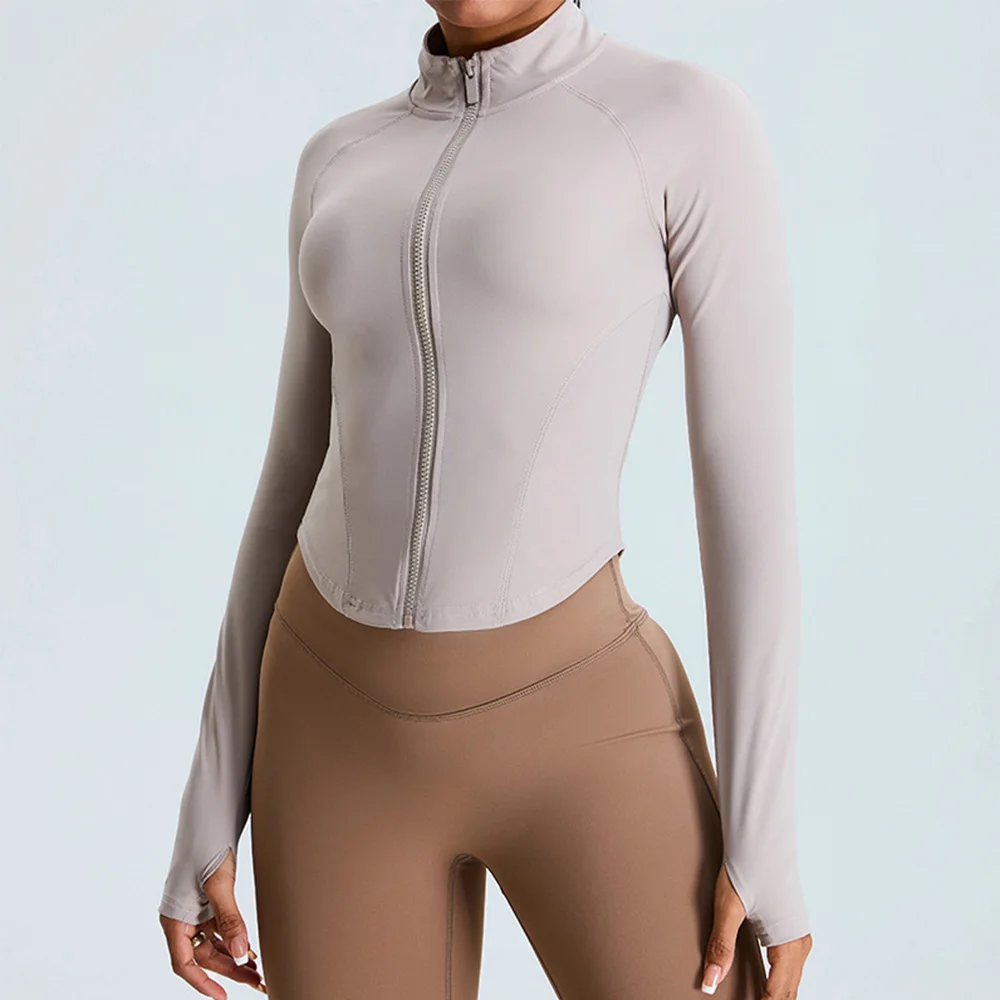 Women Zipper Outdoor Sports Long Sleeved Slim Yoga Clothes Quick Dry Cardigan Stand Up Collar Jacket Running Fitness Jacket Top