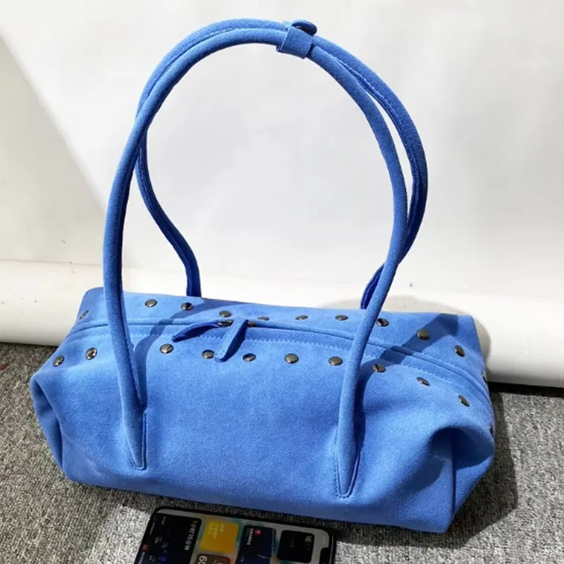 New Suede Leather Women's Shoulder Tote Bag Suitable for Daily Commute To Office Handbag Rivet Casual Shoulder Bag