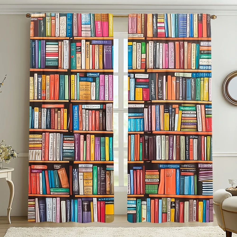 2 Panels Bookshelf Curtains Vibrant Library Literary Design for Living Room Bedroom Office Cafe Home Decorative Drapes
