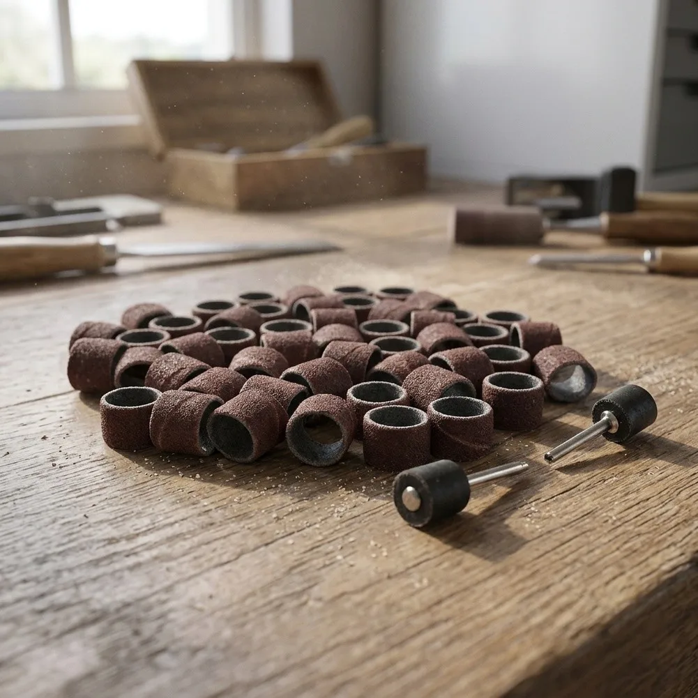 for durable Convenient Sanding Bands Polishing Set W/ 2 Mandrels 100Pcs 80 Grit Abrasive Accessories Grinding Sleeves