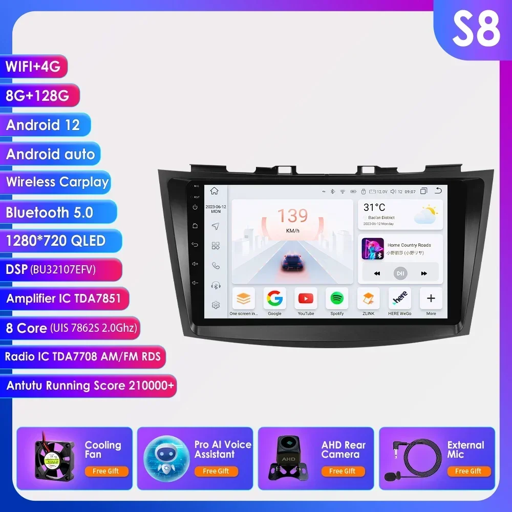 Android 12 Autoradio Auto Stereo Multimedia Speler Voor Suzuki Swift 4 2011-2015 Auto 2 Din Gps Navi Video Carplay 9 Inch 8G 128G - afbeelding 1