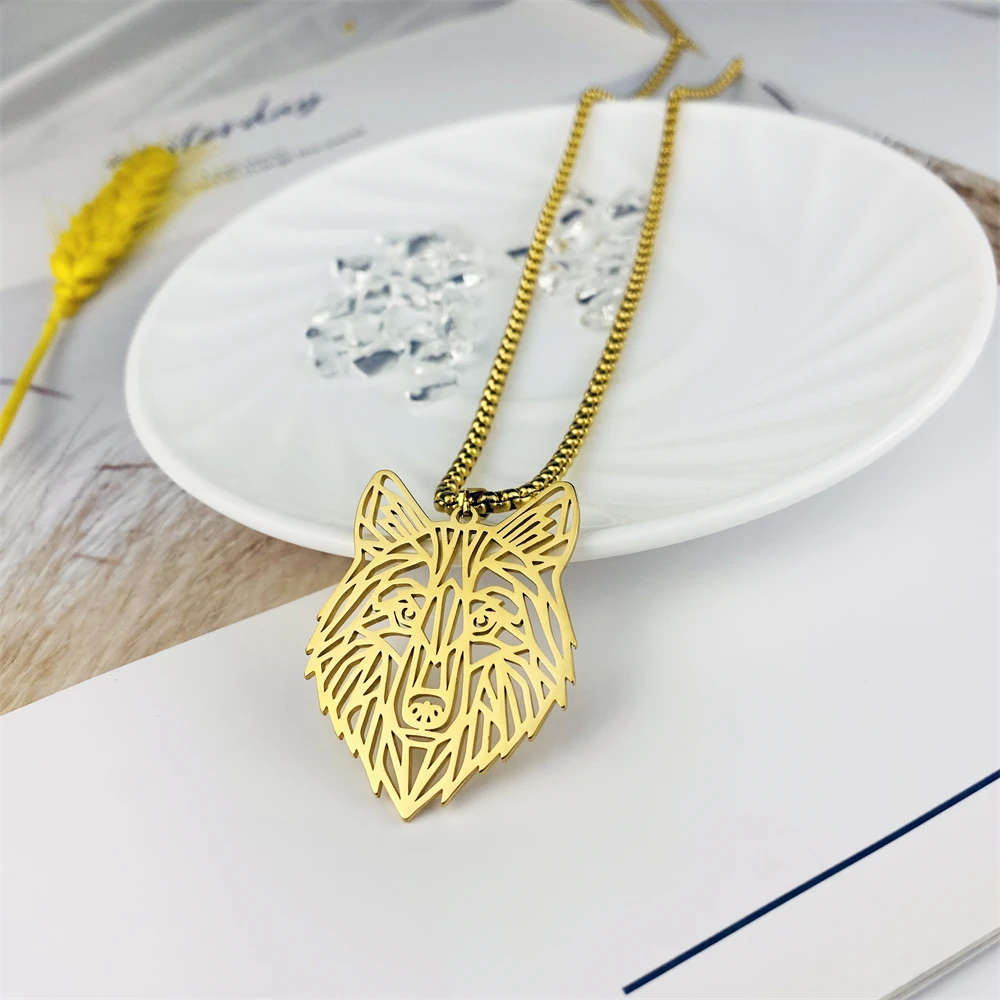 Tangula Wolf Necklace Men Stainless Steel Necklace Women's Animal Abstract Geometric Pendant Box Chain Punk Fashion Jewelry