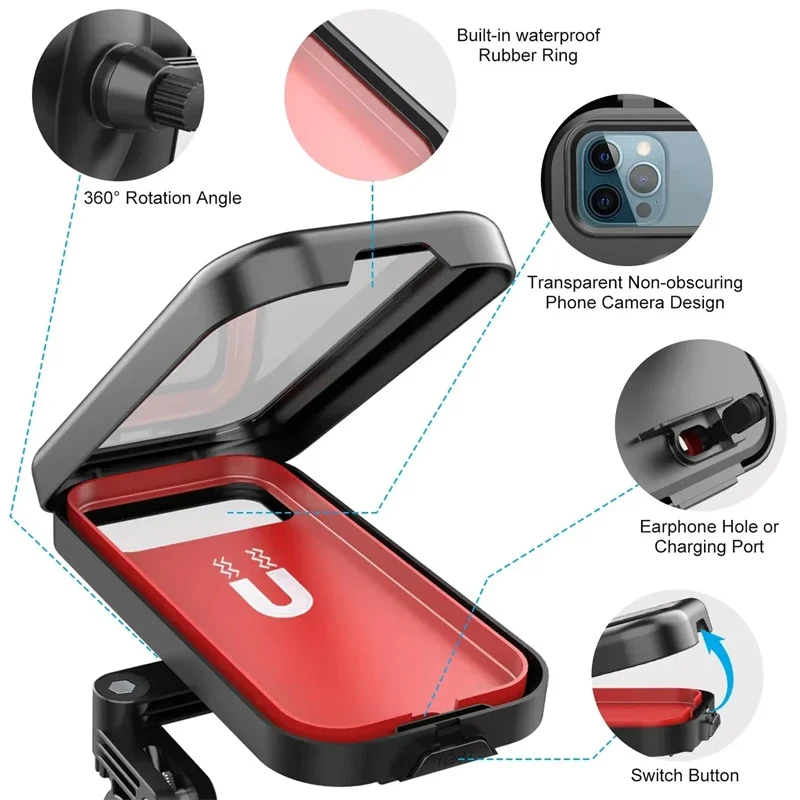 1 STKS Waterdichte Case Motor Fiets Telefoonhouder 360 ° Draaibare verstelbare universele fietshouder, voor 4,7-6,8" mobiele telefoon