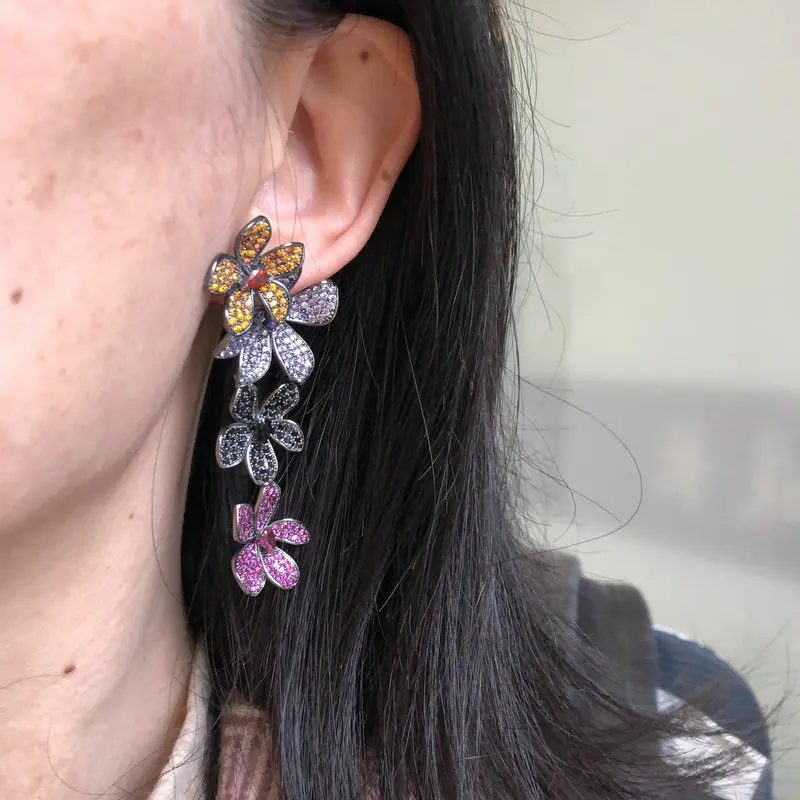 Bilincolor Fashion Blue and Purple Five Flower Earring for Women