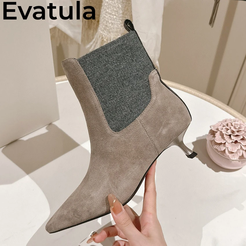 2024 Autumn High Quality Genuine Leather Ankle Boots Women Pointy Toe Thin Heels Chelsea Boots Fashion Slip On Short Botas Mujer