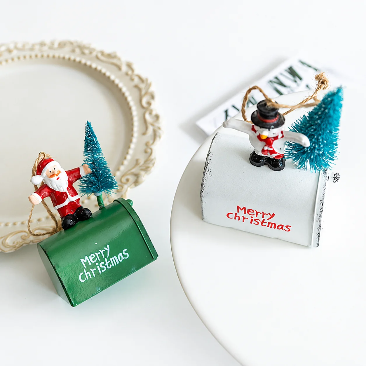 Mailbox Christmas Ornament Iron Iron Resin Ornament Snowman Figurine Ornament Lightweight Christmas Mailbox Decor For Holiday