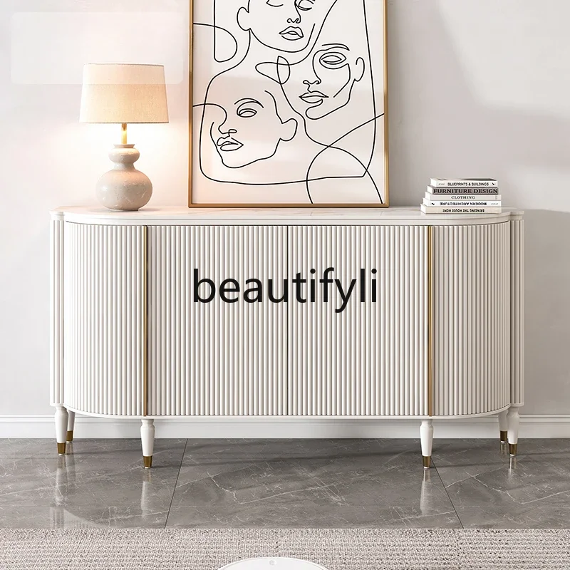

Light luxury dining side cabinet Modern simple solid wood porch cabinet Italian semi-round storage cabinet white
