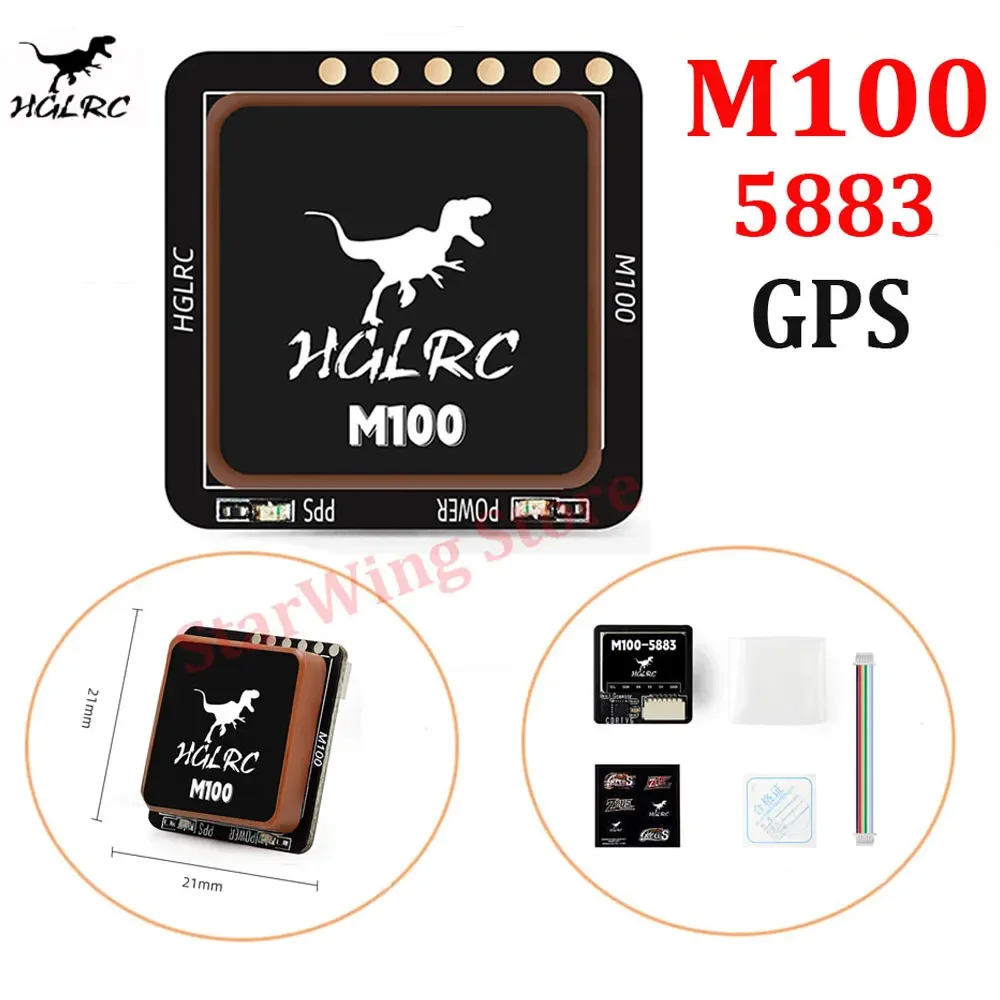 HGLRC M100-5883 M10 GPS Module with Compass Ceramic Antenna on-board LED Indicators 21x21mm for RC Airplane FPV Long Range