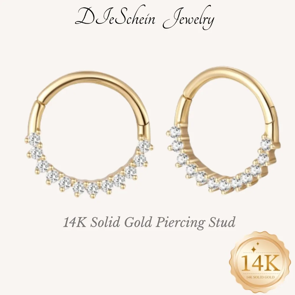 DIeSchein 14K Золотые серьги-кольца для пирсинга, женские, из настоящего 14-каратного золота, для пирсинга хеликса, трагуса, дейта, ювелирные изделия.