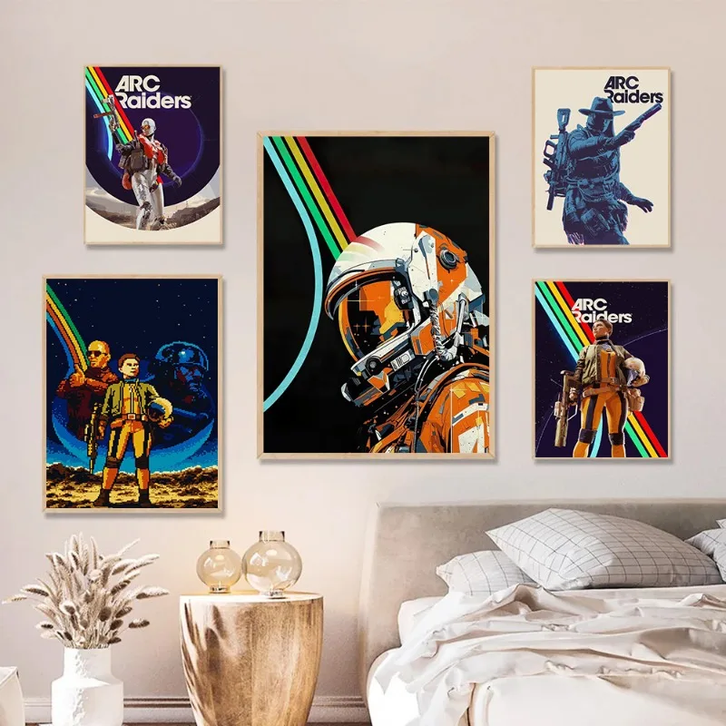Retro Astronaut Arc Raiders Game Poster Pixel Art Sci-Fi Adventure Canvas Print Gaming Room Decor Man Cave Living Room Wall Art