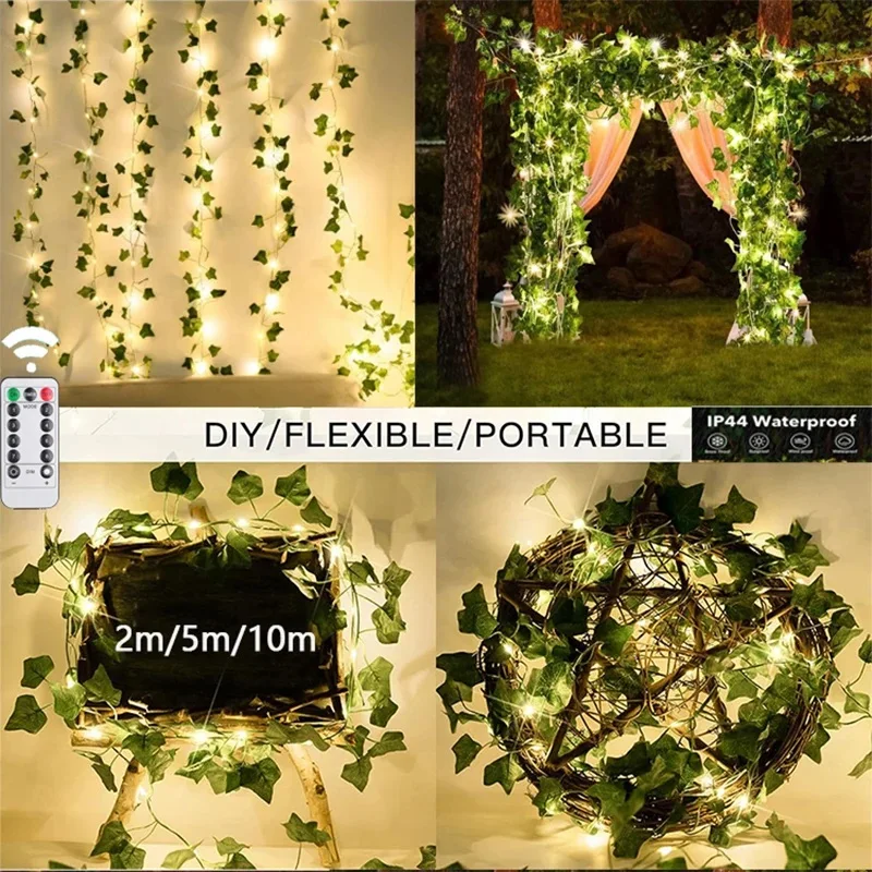 USB/Battery Powered 2M-10M Flower Green Leaf String Lights Artificial Vine Fairy Lights Christmas Garland for Weeding Home Decor