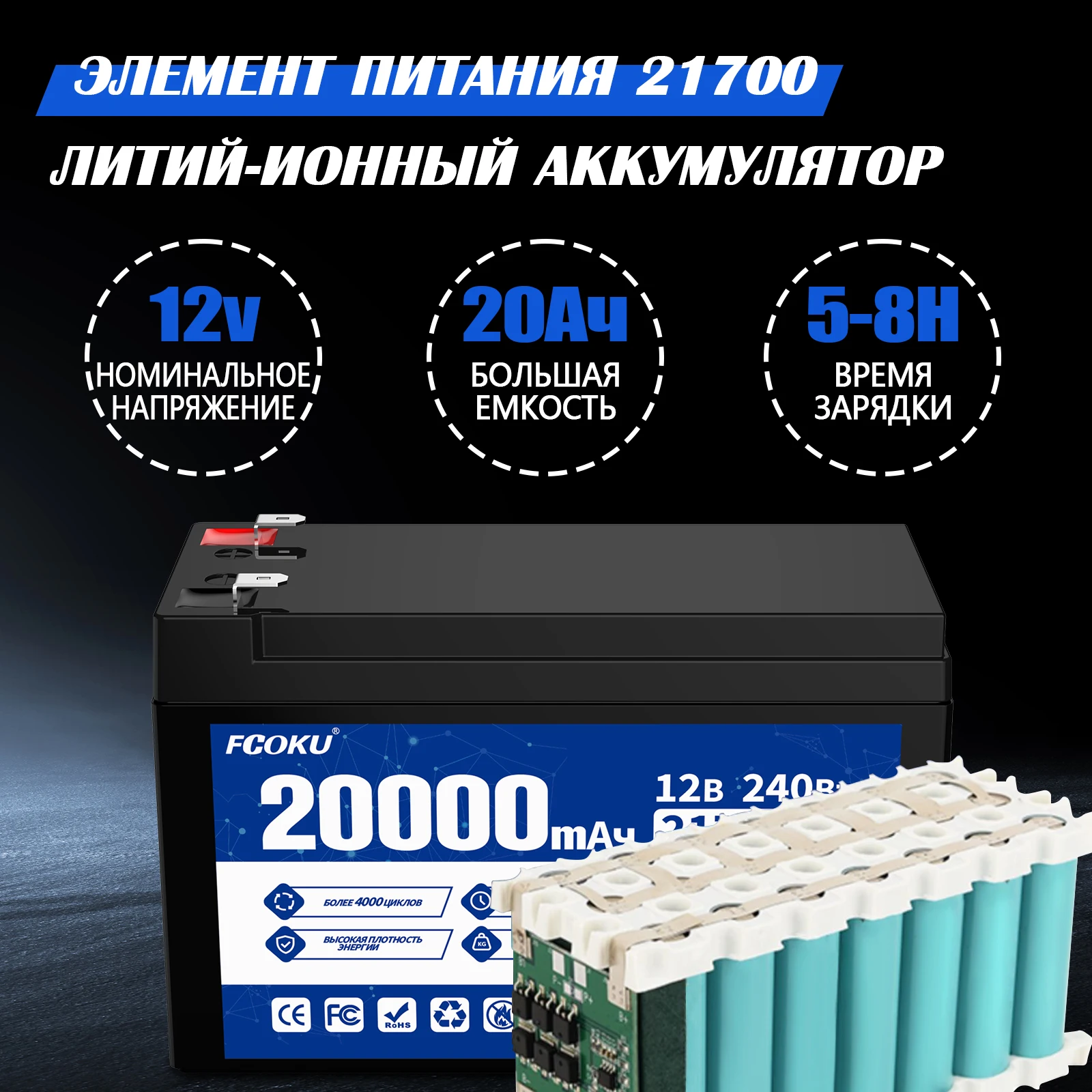 

New 12V 20Ah Lithium Ion Battery for Solar Panel Tricycles,Led Light Electric Boats,Remote Control Toys Household Appliances