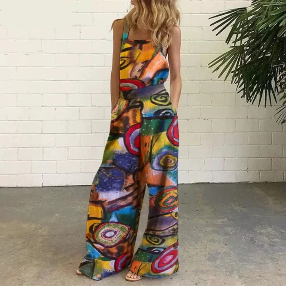 Women's Casual Loose V-neck Tie Dye Printed Spaghetti Maxi Dress Summer Beach Vacation Long DressPolka dot wide leg pants backle
