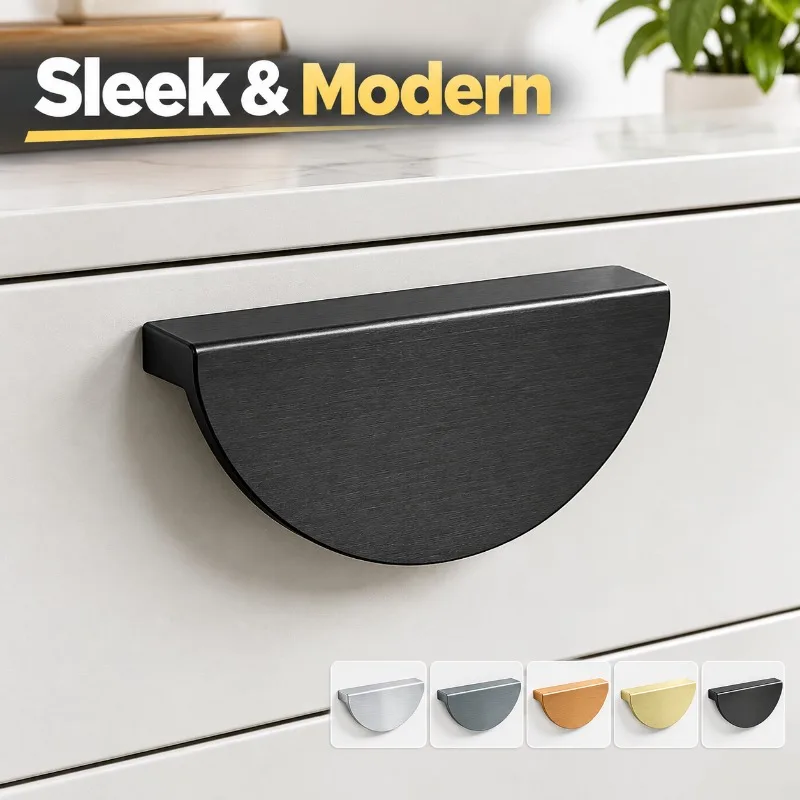Aluminum Alloy Semi-Circular Cabinet Pulls, for Double Door Cupboard, Shoe Cabinet, Drawer, Wardrobe and Bathroom Vanity