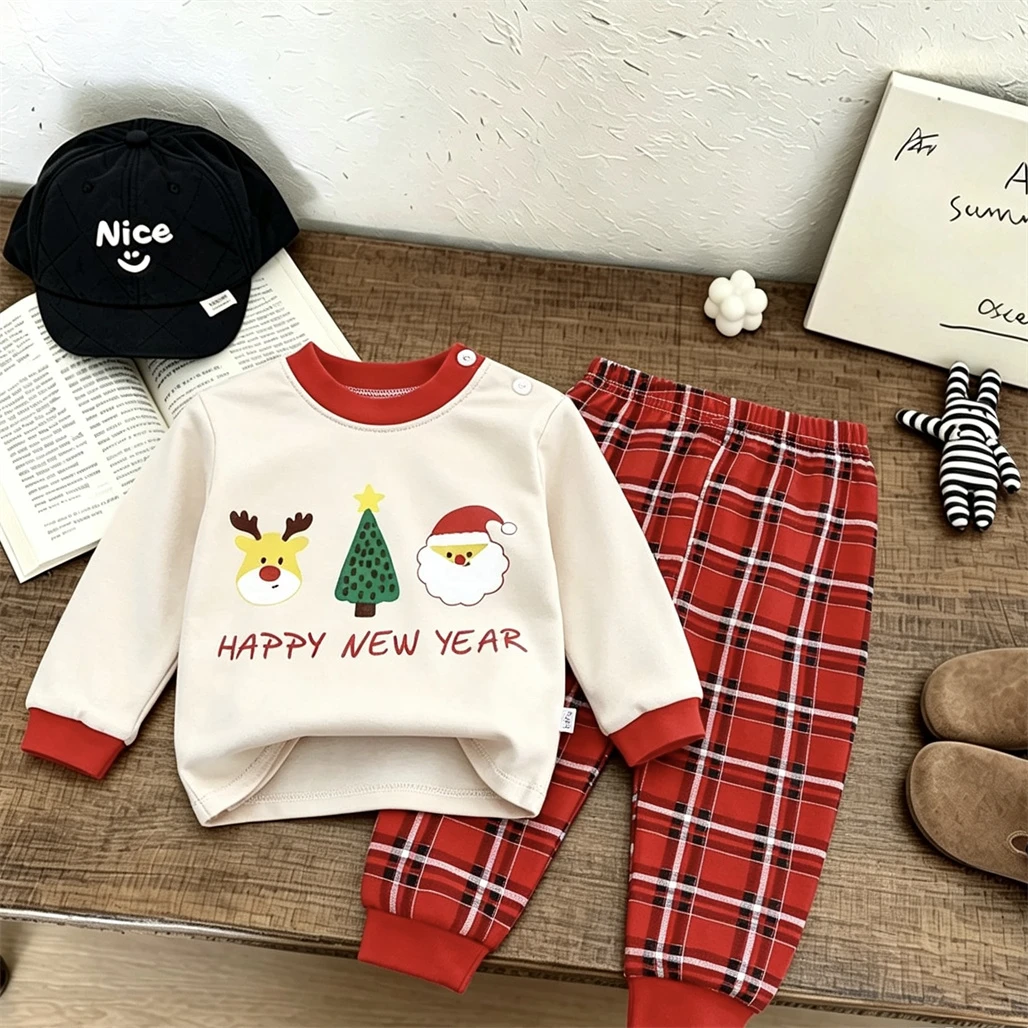 Kinder-Pyjamas mit Vollprint, Zweiteiliges Set für Jungen und Mädchen, Langarm-Schlafanzug, Herbst-Hauskleidung, Niedliche Unterwäsche für Kleinkinder – Detail 3