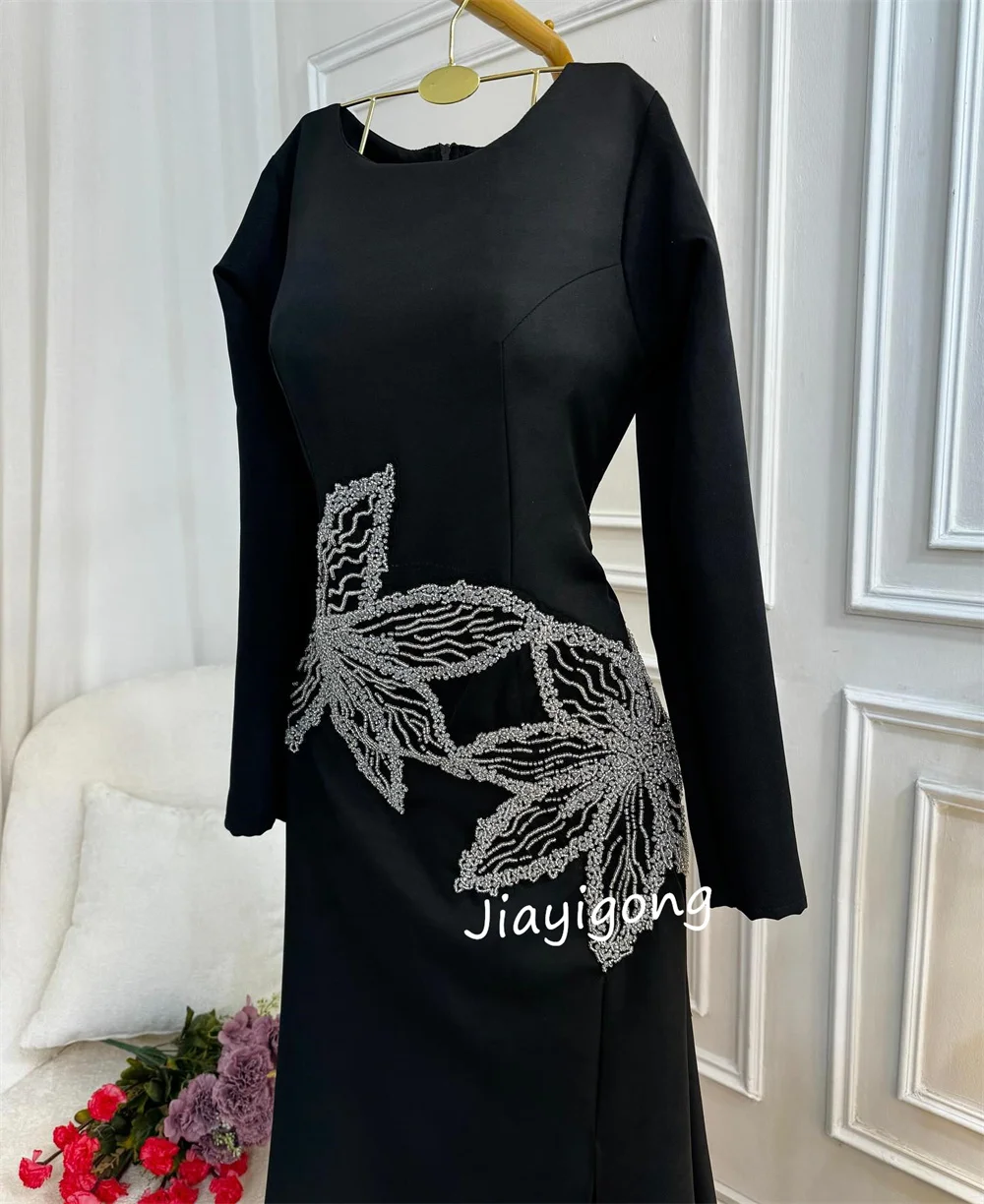 Customized High Quality Jersey Pattern Sequined Mermaid O-Neck Long Dresses Bespoke Occasion Dresses Elegant