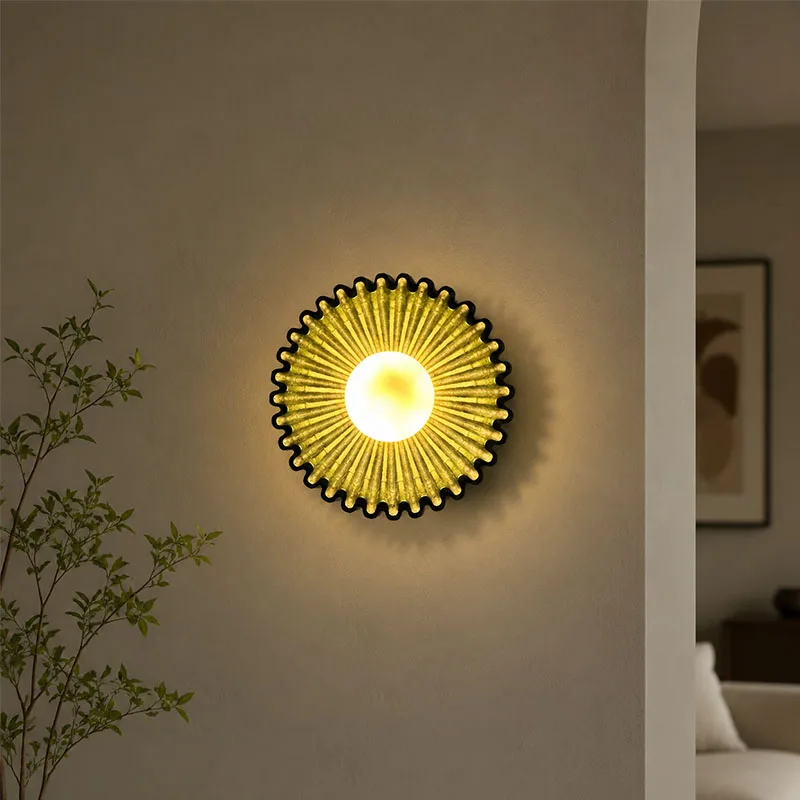 Cream Style Ceramic Wall Lamp Sunflower Shaped Led Bedside Lamp Corridor Living Room Bedroom Background Decoration