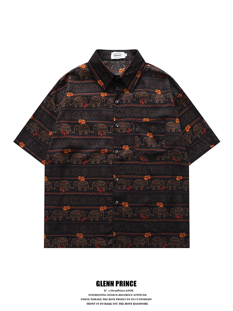 

GPstudio Vintage Elephant Print ort Sve Men's irt Summer Casual Sle Polyester Fiber Breathable Comfortable Holiday S...