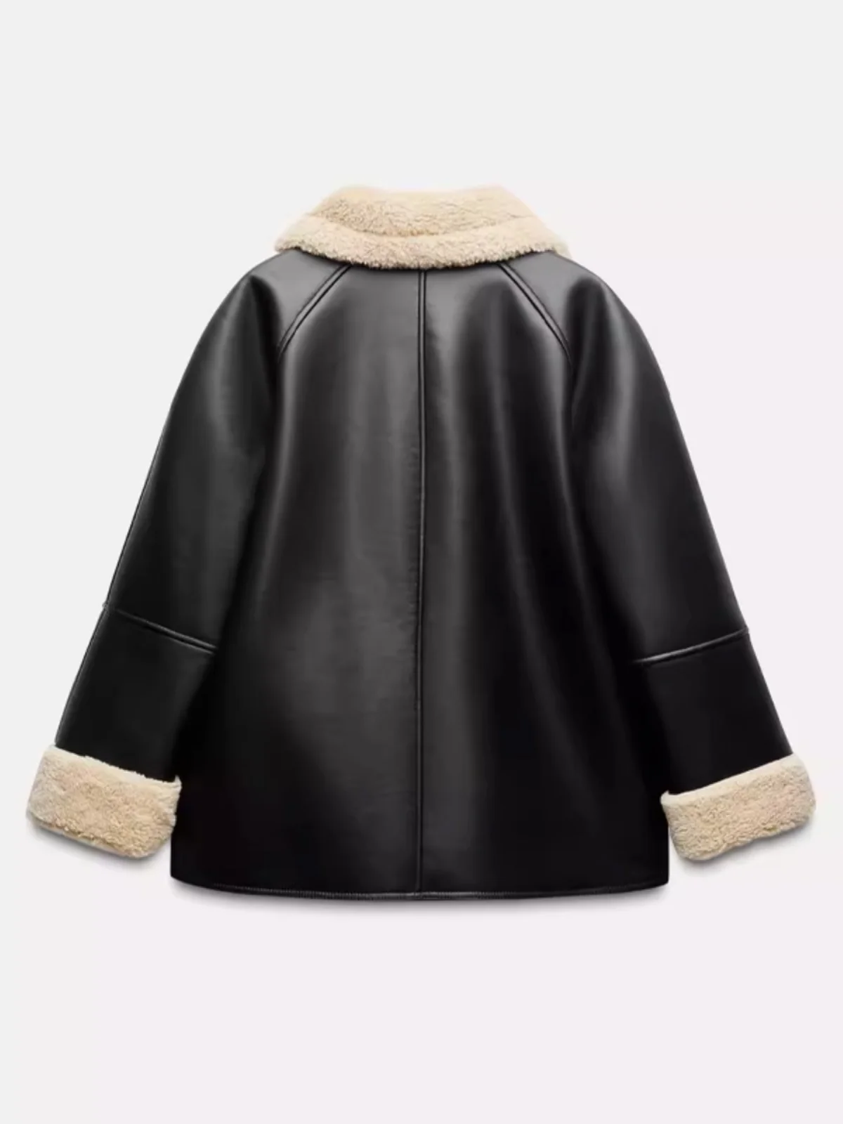 Thiened Lamb Fur Jaet Women's Mid-Length Outerwear Autumn Winter High-End Feelings Bla eepskin Leather And Fur Inte...