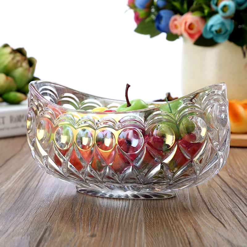 Delicate Crystal Glass Stamped Fruit Bowl Decorative Boat Serving Sweet Box Household Daily Use Tableware Ornament Craft